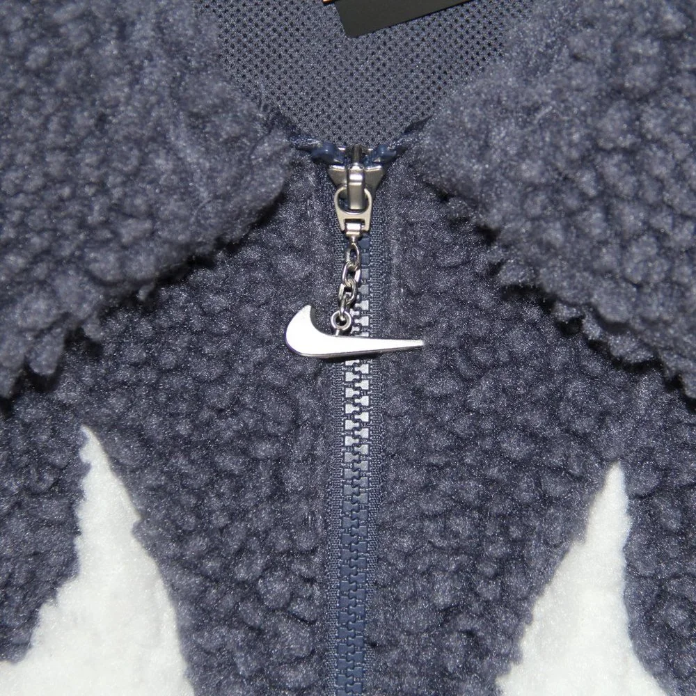 Nike Sportswear Swoosh Full Zip Sherpa Fleece Jacket Womens L Thunder Blue
